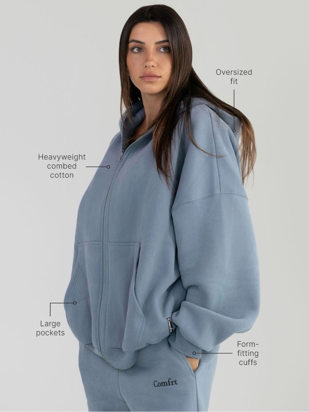 Comfrt Cloud Zip Hoodie Unisex Medium Women's Men’s Blue Willow Oversized - Picture 4 of 4